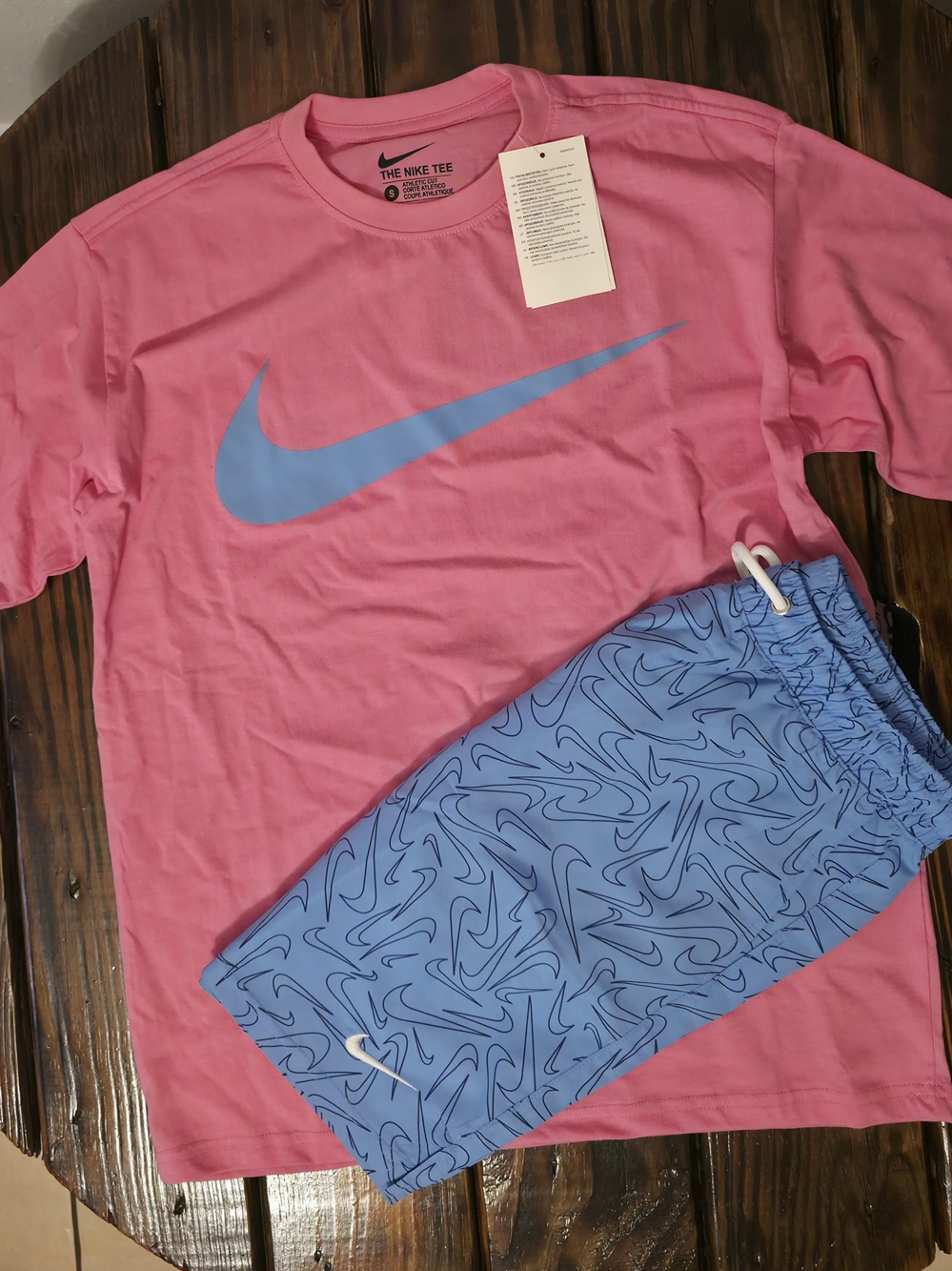 Nike Men’s Pink Swim Tee and Blue Swim Shorts Set S-3XL